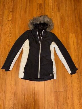 Spyder Black and White Faux-Fur Hooded Ski Jacket